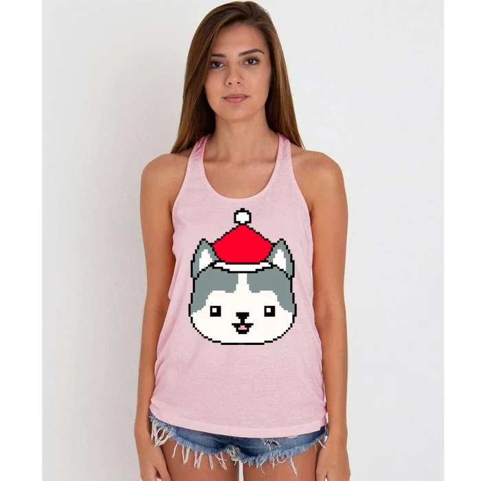 Husky Pixelated Christmas Funny Husky Xmas Gift Women's Knotted Racerback Tank