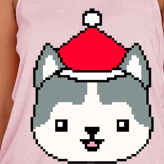 Husky Pixelated Christmas Funny Husky Xmas Gift Women's Knotted Racerback Tank