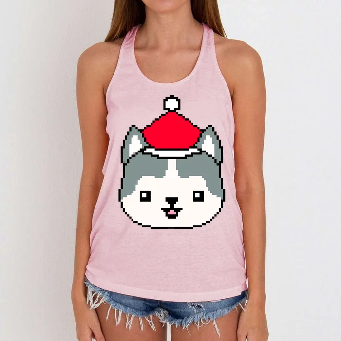 Husky Pixelated Christmas Funny Husky Xmas Gift Women's Knotted Racerback Tank