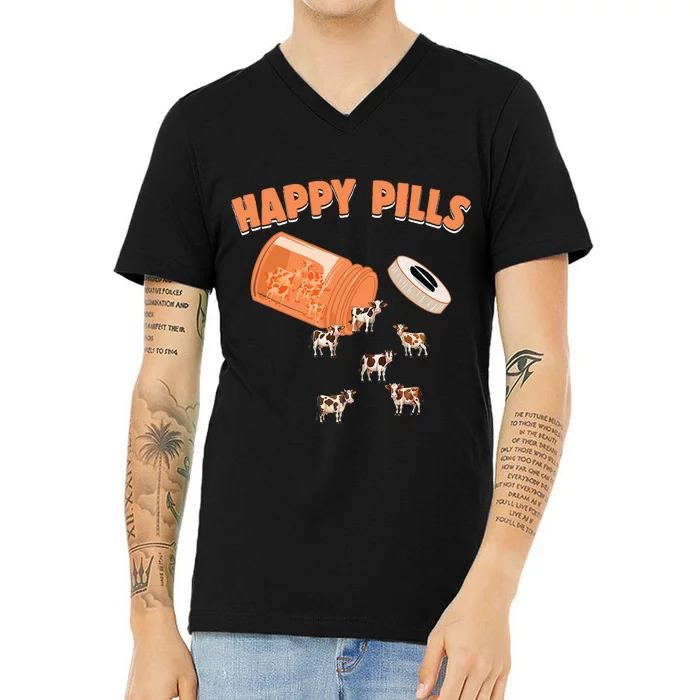 Happy Pills Cow Funny Livestock Farm Animal Lovers Novelty V-Neck T-Shirt