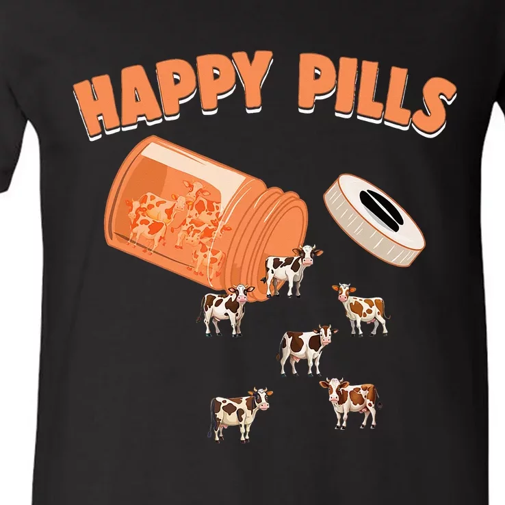 Happy Pills Cow Funny Livestock Farm Animal Lovers Novelty V-Neck T-Shirt