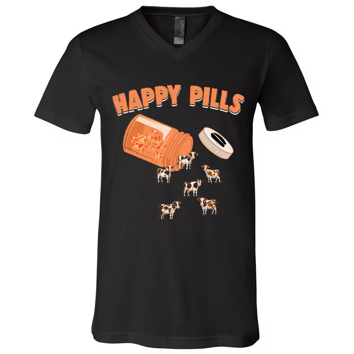 Happy Pills Cow Funny Livestock Farm Animal Lovers Novelty V-Neck T-Shirt