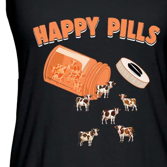 Happy Pills Cow Funny Livestock Farm Animal Lovers Novelty Ladies Essential Flowy Tank