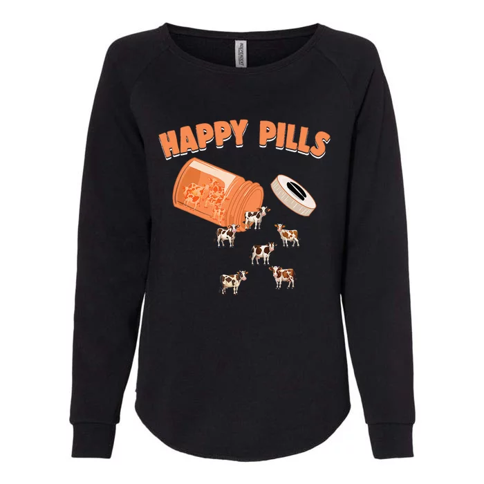 Happy Pills Cow Funny Livestock Farm Animal Lovers Novelty Womens California Wash Sweatshirt