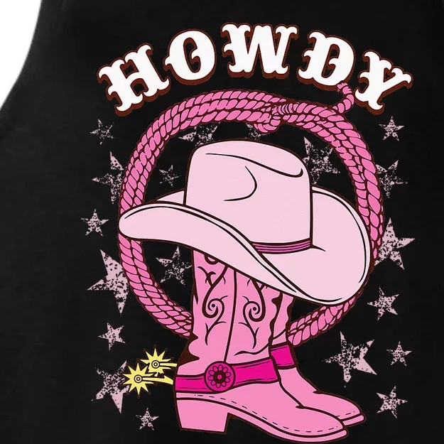 Howdy Pink Cowboy Hat Boots Country Western Rodeo Ladies Tri-Blend Wicking Tank