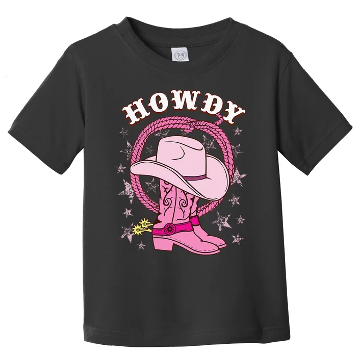 Howdy Pink Cowboy Hat Boots Country Western Rodeo Toddler T-Shirt