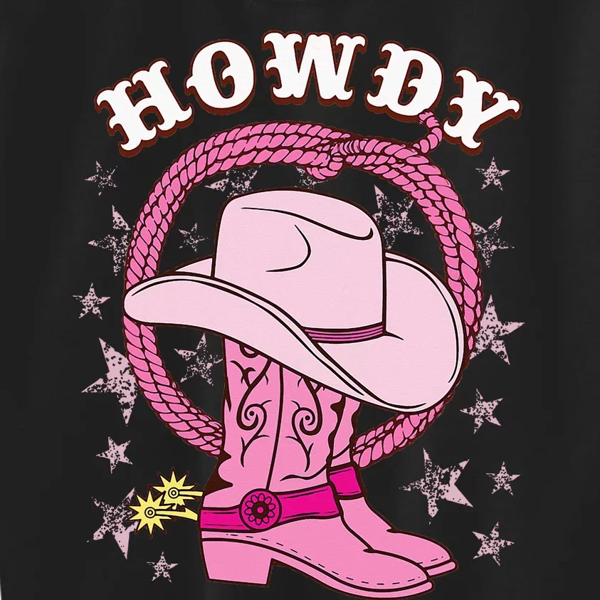 Howdy Pink Cowboy Hat Boots Country Western Rodeo Kids Sweatshirt