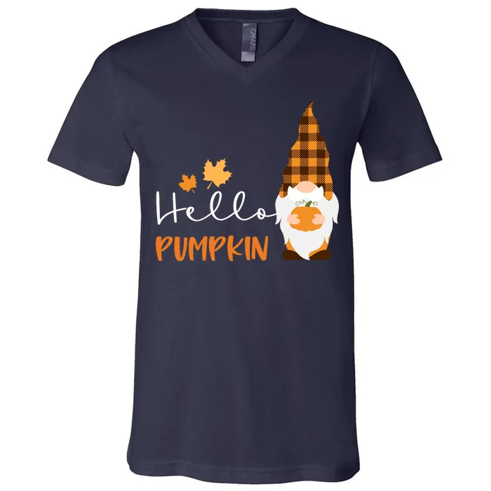 Hello Pumpkin Cute Gnome Fall Autumn V-Neck T-Shirt