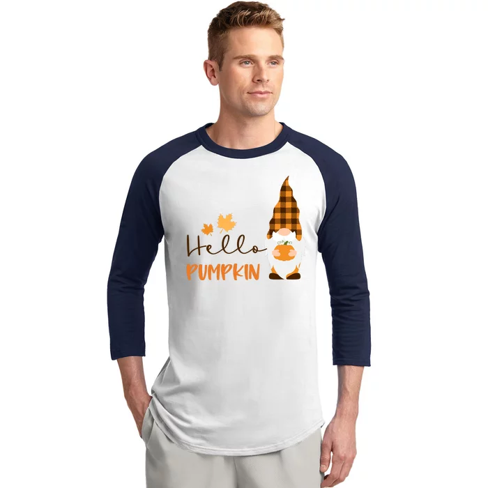 Hello Pumpkin Cute Gnome Fall Autumn Baseball Sleeve Shirt