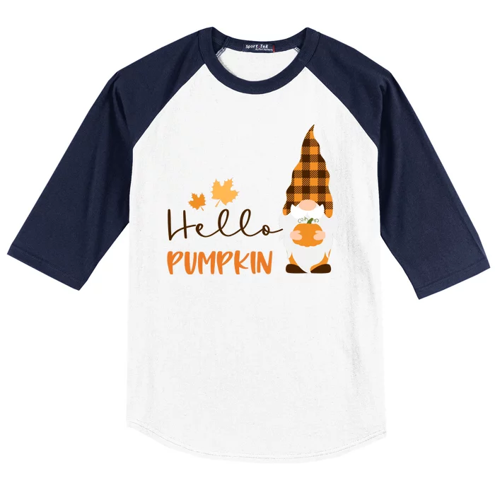 Hello Pumpkin Cute Gnome Fall Autumn Baseball Sleeve Shirt