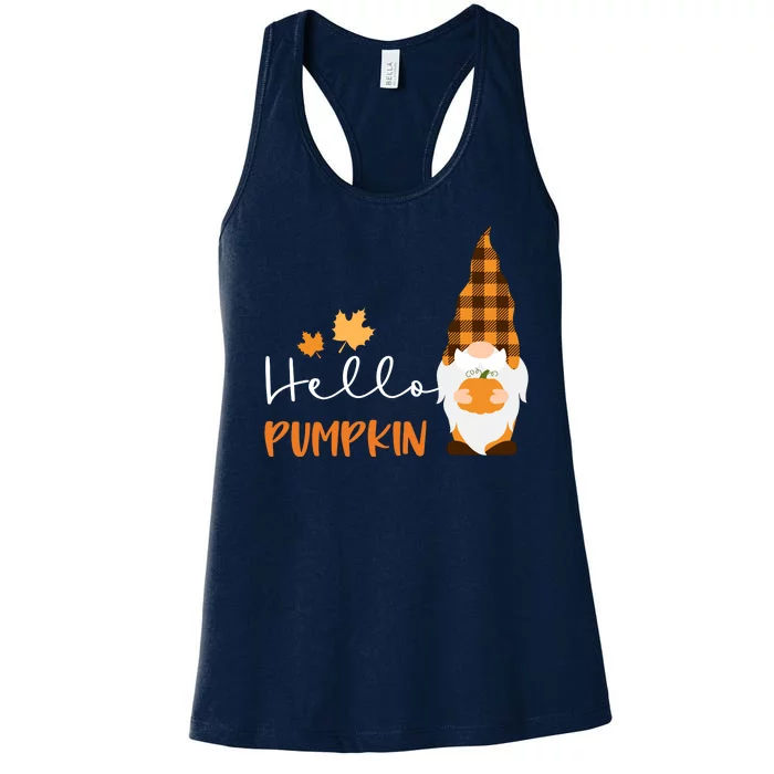 Hello Pumpkin Cute Gnome Fall Autumn Women's Racerback Tank