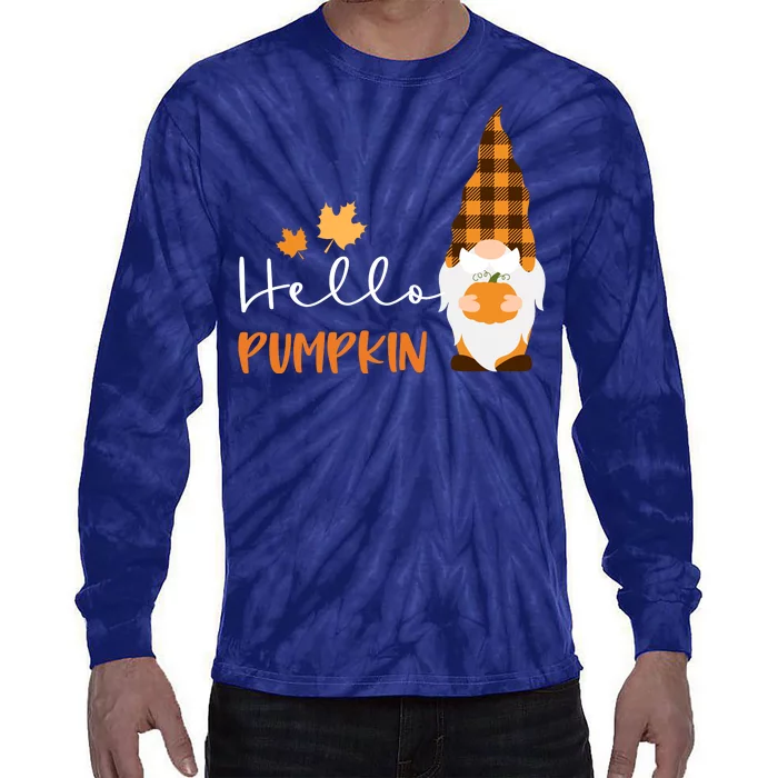 Hello Pumpkin Cute Gnome Fall Autumn Tie-Dye Long Sleeve Shirt