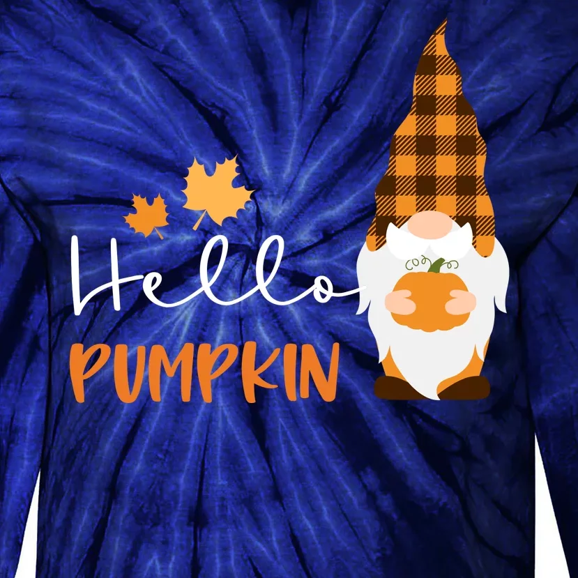 Hello Pumpkin Cute Gnome Fall Autumn Tie-Dye Long Sleeve Shirt