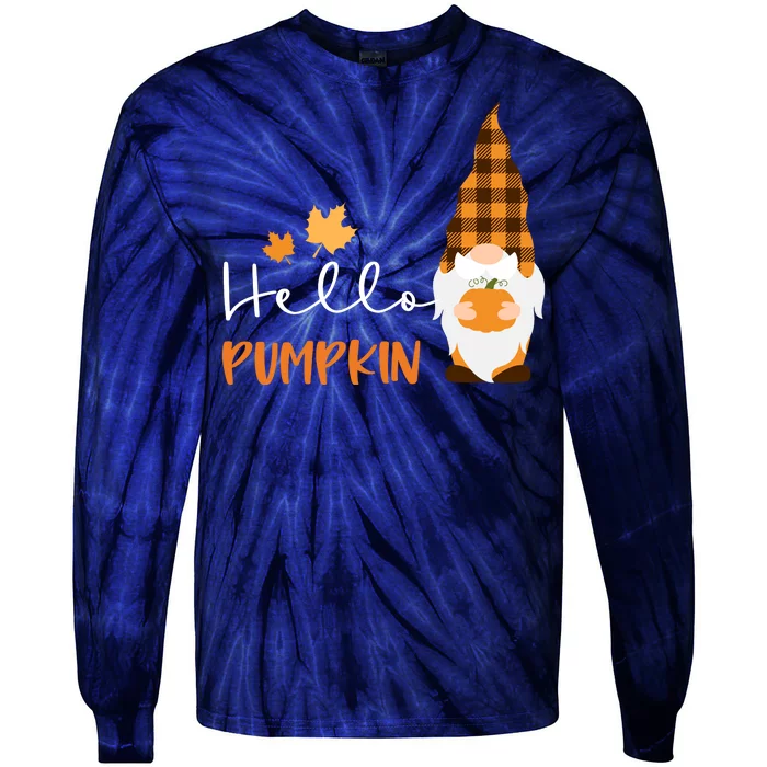 Hello Pumpkin Cute Gnome Fall Autumn Tie-Dye Long Sleeve Shirt