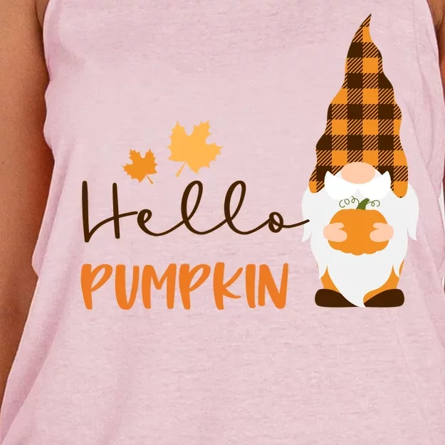 Hello Pumpkin Cute Gnome Fall Autumn Women's Knotted Racerback Tank