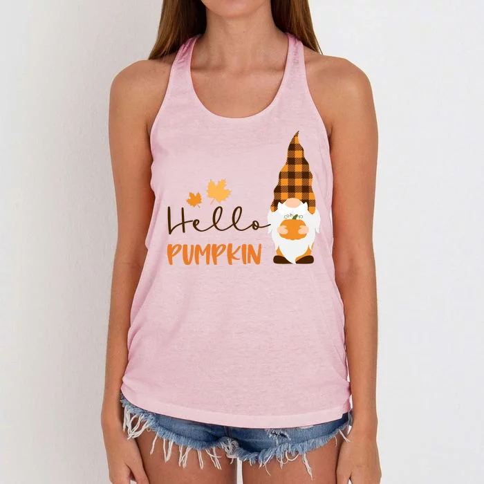 Hello Pumpkin Cute Gnome Fall Autumn Women's Knotted Racerback Tank