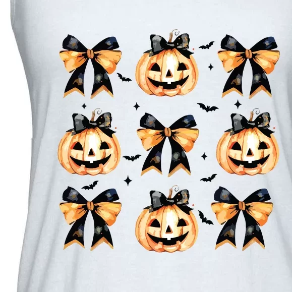 Halloween Pumpkin Coquette Bow Halloween Spooky Season Ladies Essential Flowy Tank