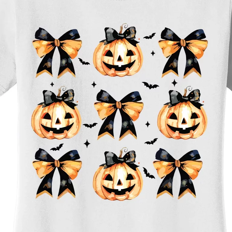 Halloween Pumpkin Coquette Bow Halloween Spooky Season Women's T-Shirt