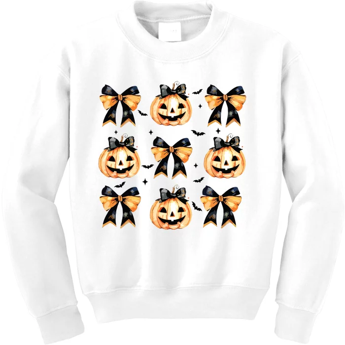 Halloween Pumpkin Coquette Bow Halloween Spooky Season Kids Sweatshirt