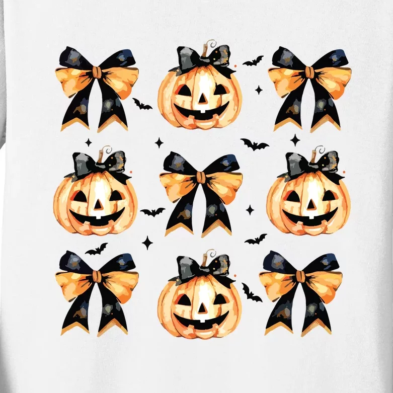 Halloween Pumpkin Coquette Bow Halloween Spooky Season Kids Long Sleeve Shirt