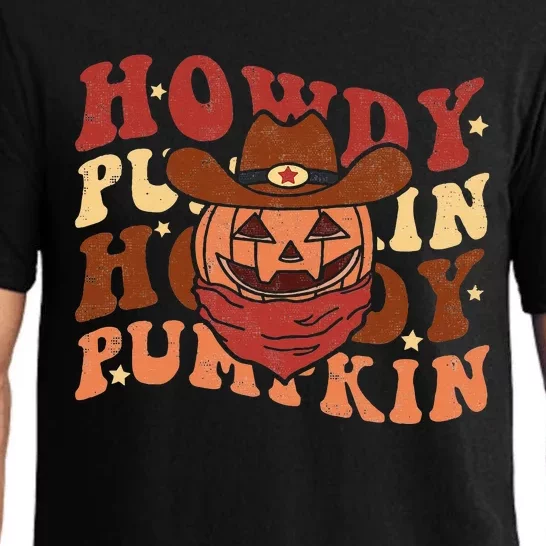 Howdy Pumpkin Cowboy Groovy Retro Halloween Spooky Season Pajama Set