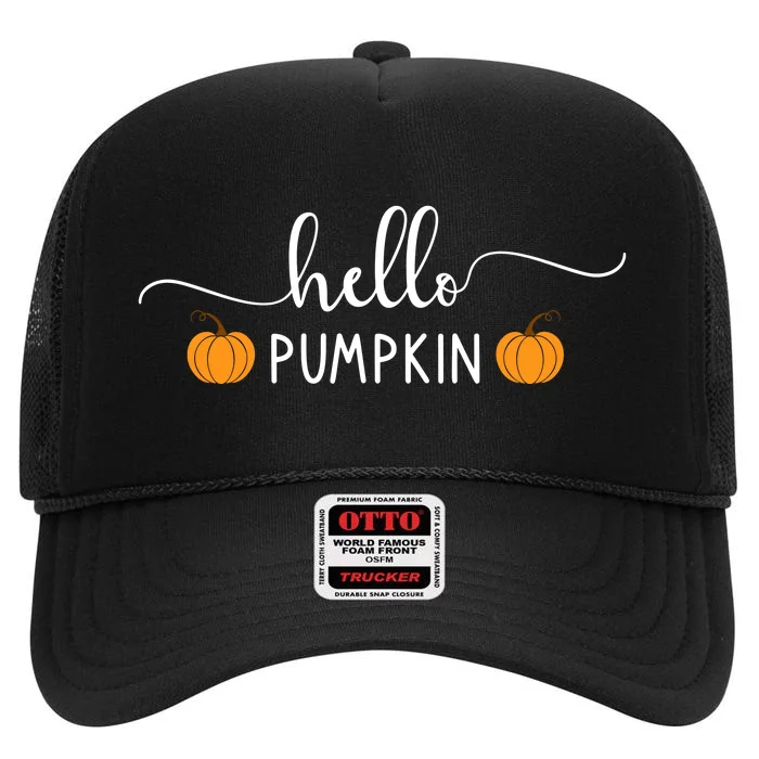 Hello Pumpkin Cute Fall High Crown Mesh Trucker Hat