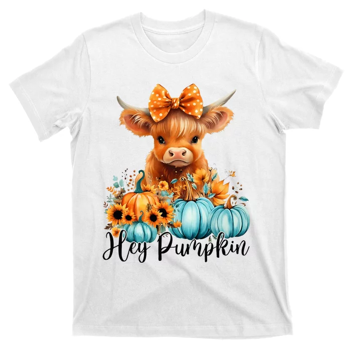 Hey Pumpkin Cute Highland Cow Fall Autumn Thanksgiving T-Shirt