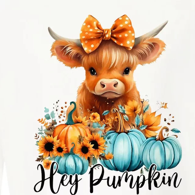 Hey Pumpkin Cute Highland Cow Fall Autumn Thanksgiving Cropped Pullover Crew