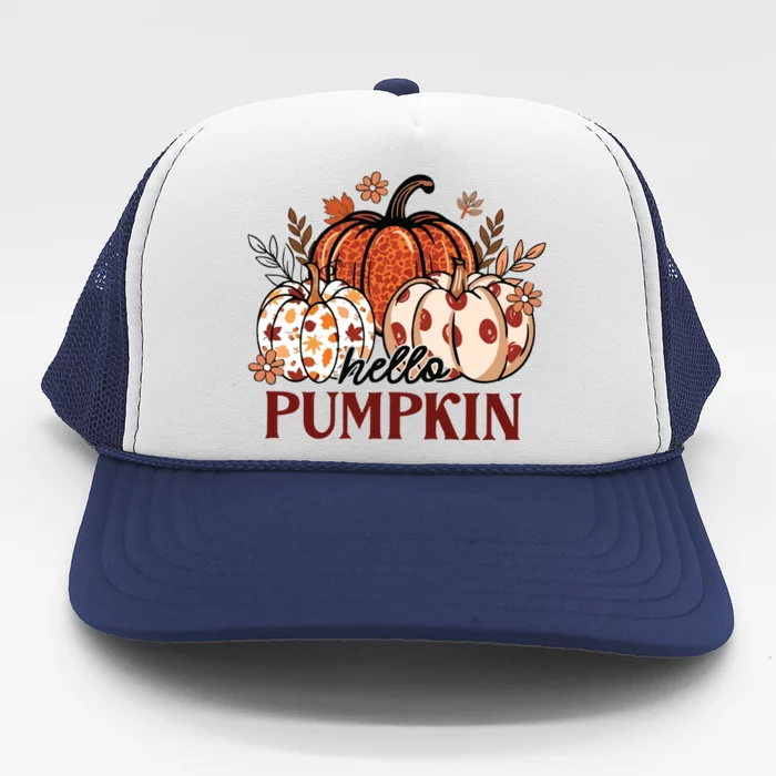 Hello Pumpkin Cute Halloween Women Fall Thanksgiving Trucker Hat