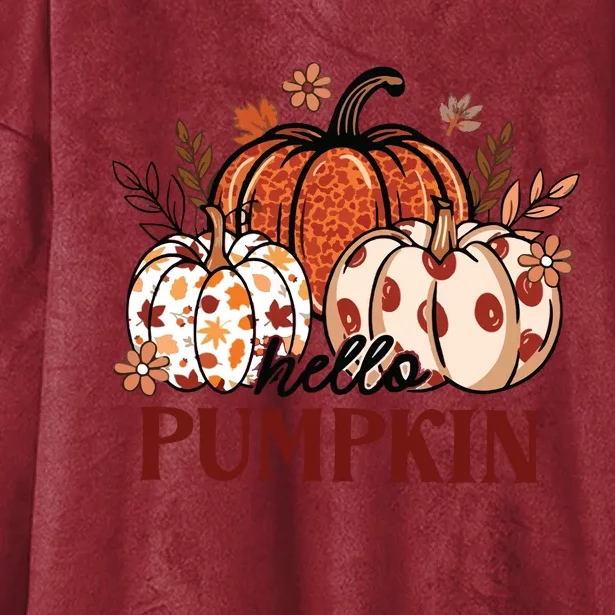 Hello Pumpkin Cute Halloween Women Fall Thanksgiving Hooded Wearable Blanket