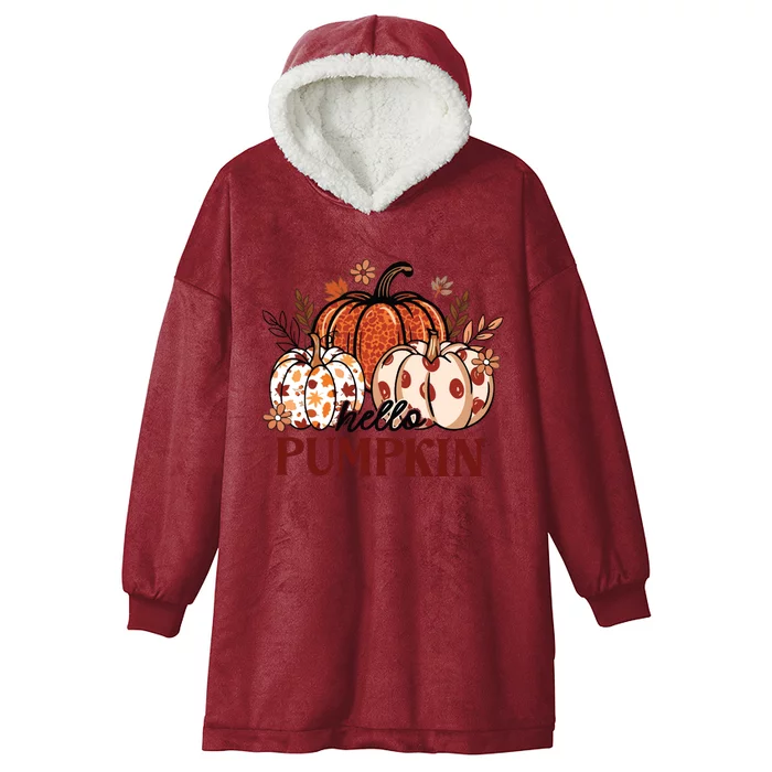 Hello Pumpkin Cute Halloween Women Fall Thanksgiving Hooded Wearable Blanket