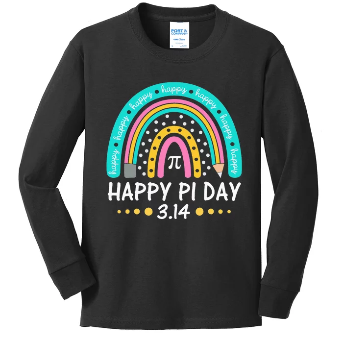 Happy Pi Day Mathematic Math Teacher Gift Rainbow Kids Long Sleeve Shirt