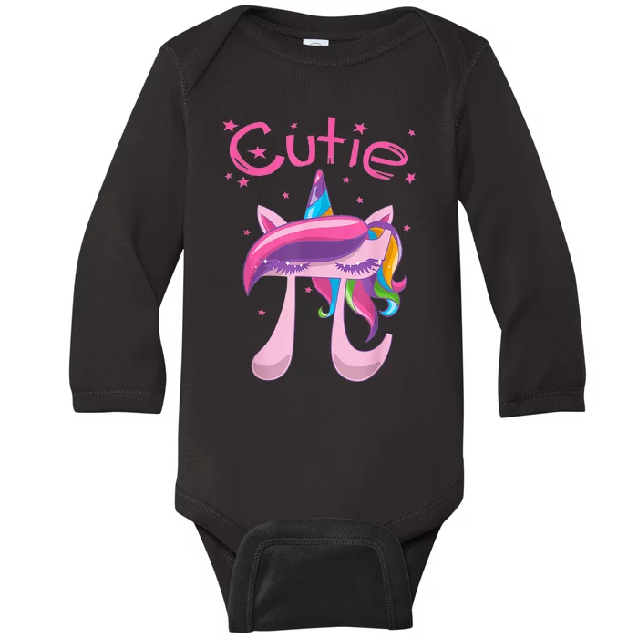 Happy Pie Day Cute Pi Unicorn 3.14 Funny STEM Math Teacher Baby Long Sleeve Bodysuit