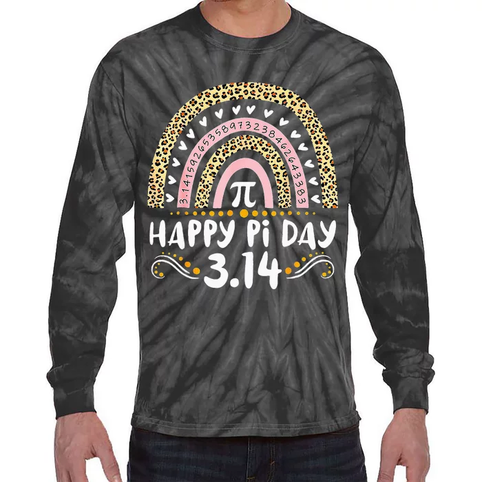 Happy Pi Day Mathematic Math Teacher Gifts Leopard Rainbow Tie-Dye Long Sleeve Shirt