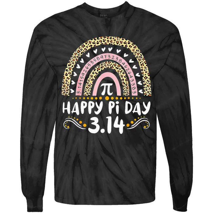 Happy Pi Day Mathematic Math Teacher Gifts Leopard Rainbow Tie-Dye Long Sleeve Shirt