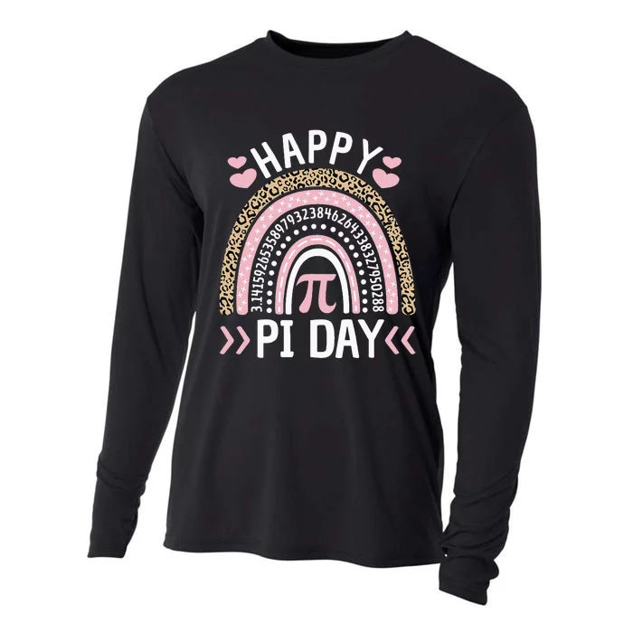 Happy Pi Day Mathematic Math Teacher Student Leopard Rainbow Cooling Performance Long Sleeve Crew