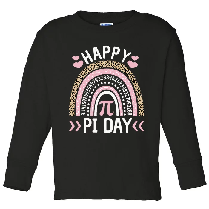 Happy Pi Day Mathematic Math Teacher Student Leopard Rainbow Toddler Long Sleeve Shirt