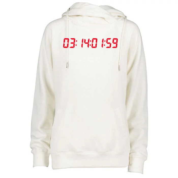 Happy Pi Day 03140159 Constant 3.14159 Digital Clock Math Womens Funnel Neck Pullover Hood