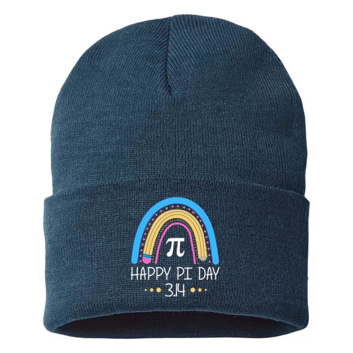 Happy Pi Day Pencil Rainbow March 14th Sustainable Knit Beanie