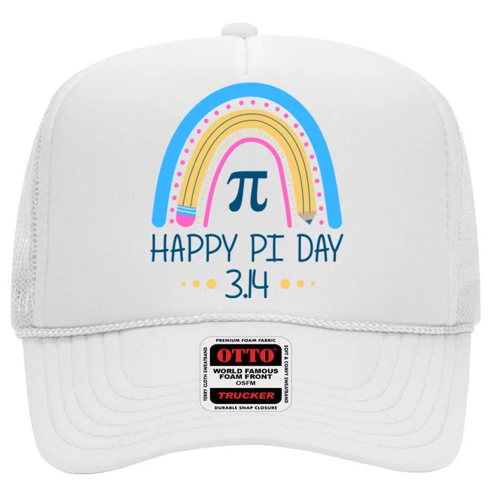 Happy Pi Day Pencil Rainbow March 14th High Crown Mesh Trucker Hat