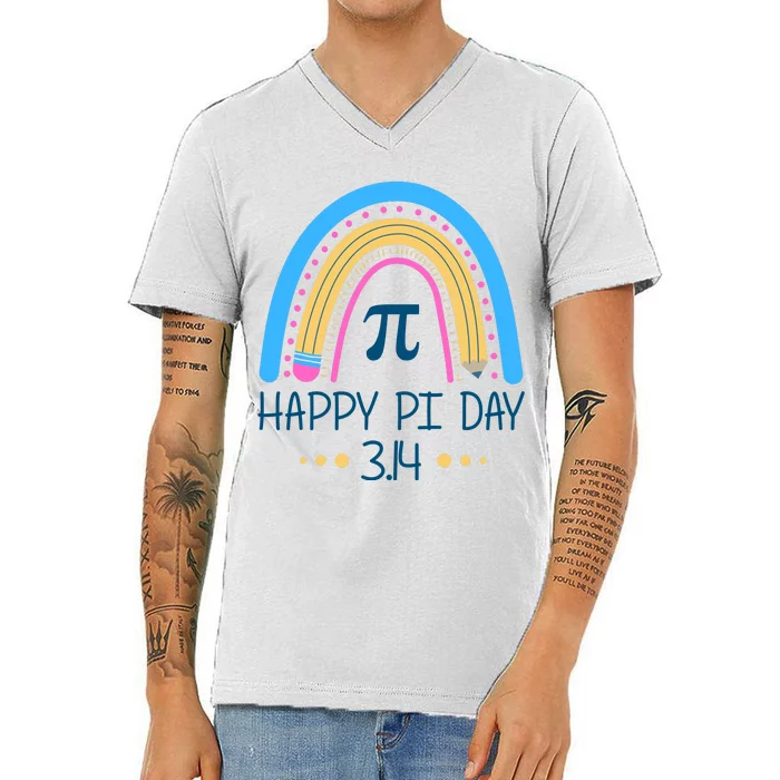 Happy Pi Day Pencil Rainbow March 14th V-Neck T-Shirt