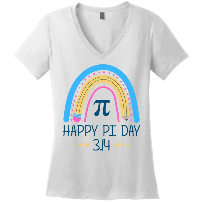 Happy Pi Day Pencil Rainbow March 14th Women's V-Neck T-Shirt