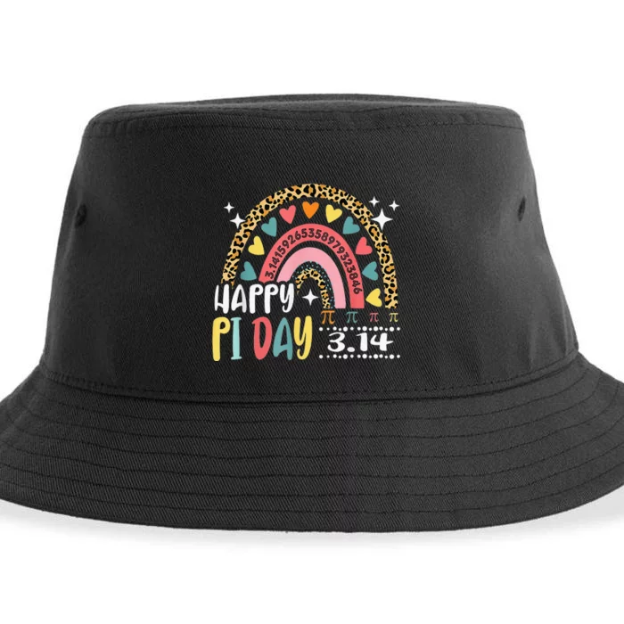 Happy Pi Day Leopard Rainbow Funny Math Teacher Sustainable Bucket Hat