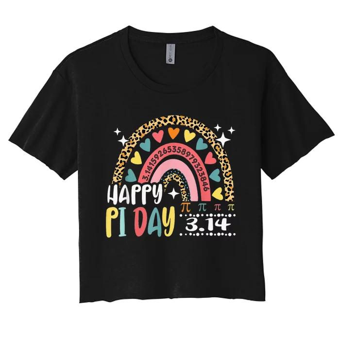 Happy Pi Day Leopard Rainbow Funny Math Teacher Women's Crop Top Tee