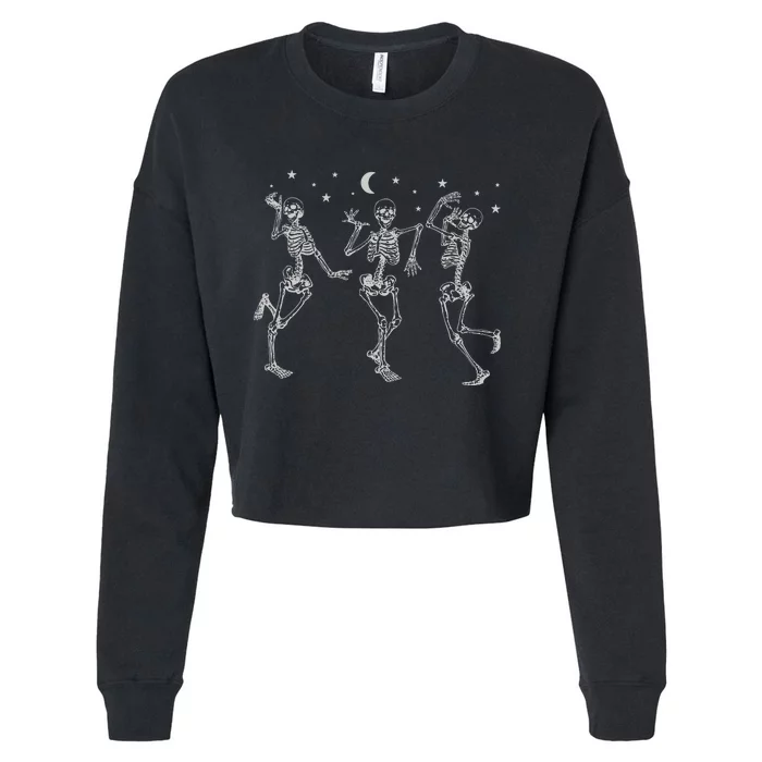 Halloween Party Dancing Skeleton Funny Halloween Cropped Pullover Crew