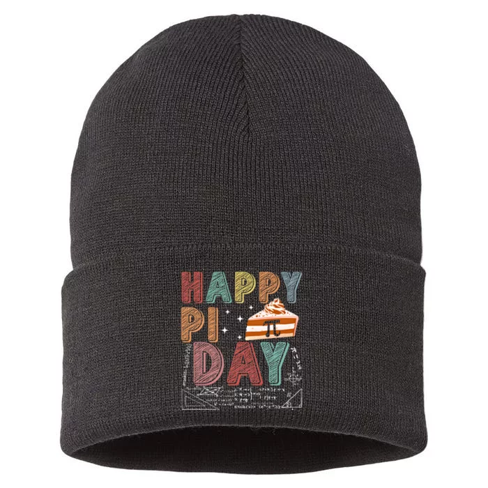 Happy Pi Day Celebrate Pi Day March 14 Math Lover Gift Sustainable Knit Beanie