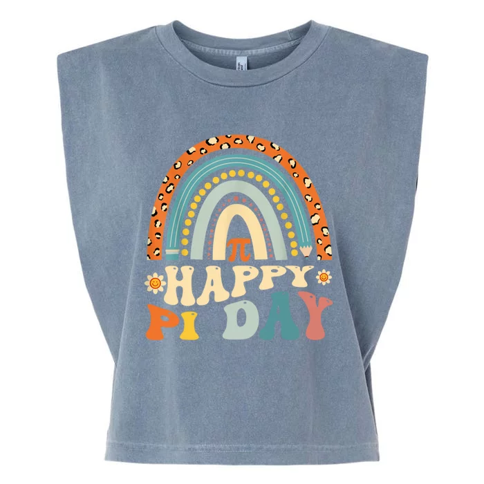 Happy Pi Day Mathematic Math Teacher Gift Leopard Rainbow Garment-Dyed Women's Muscle Tee