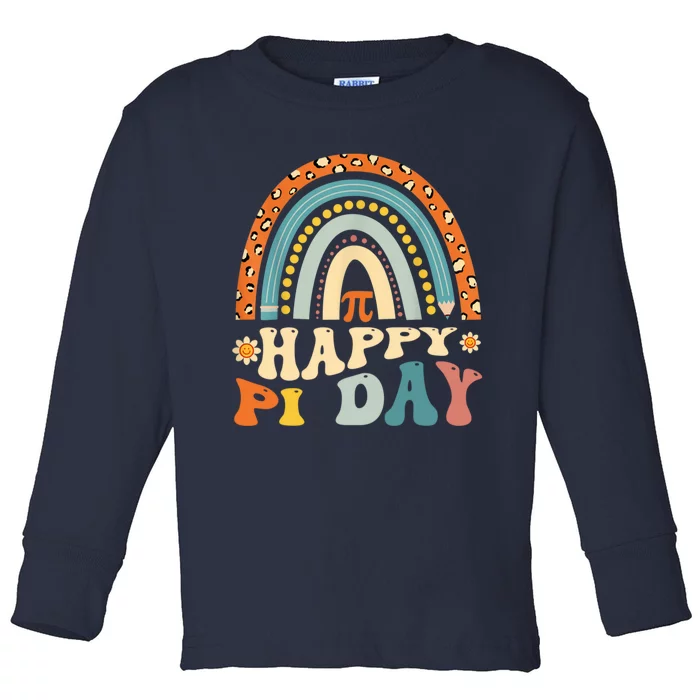 Happy Pi Day Mathematic Math Teacher Gift Leopard Rainbow Toddler Long Sleeve Shirt