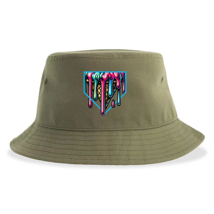 Home Plate Drip Ice Cream Softball & Baseball Sustainable Bucket Hat