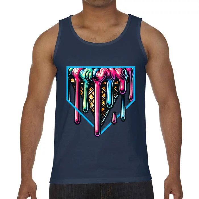 Home Plate Drip Ice Cream Softball & Baseball Comfort Colors® Tank Top